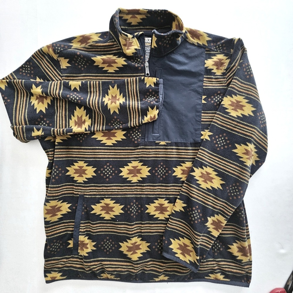 Duluth Trading Co Mens Large Southwestern Fleece Quarter Zip Pullover Navy